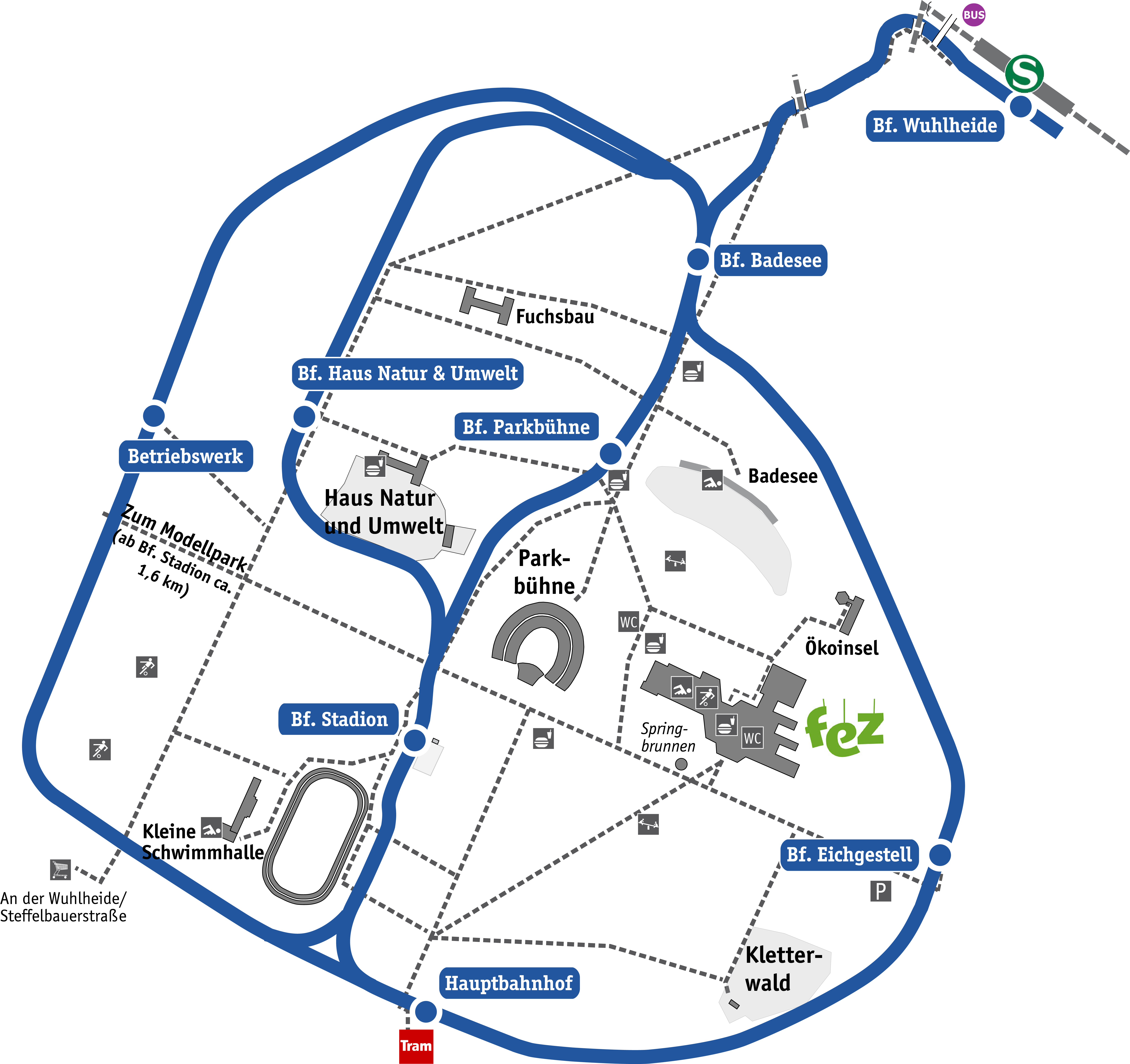 Lageplan der Parkeisenbahn Wuhlheide